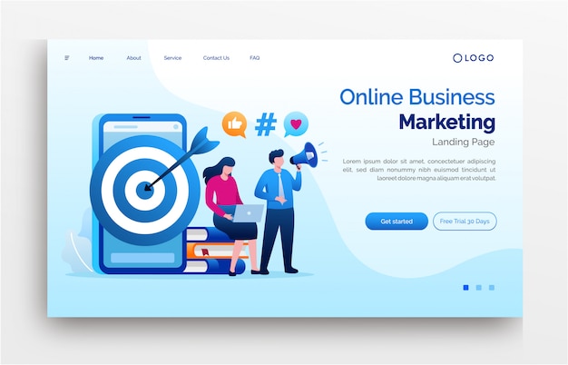 Online business marketing bestemmingspagina website illustratie platte sjabloon