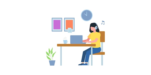 online business meeting illustration. online course. woman having a conference call with his business team online
