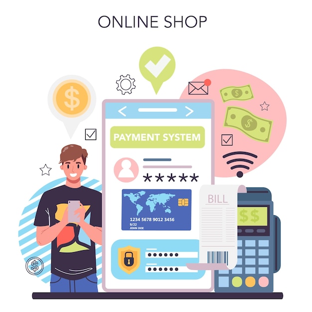 Интернет-бизнес онлайн-сервис или платформа Люди, формирующие бизнес в Интернете Электронная коммерция Идея цифровой продажи на веб-сайте Интернет-магазин Векторная иллюстрация