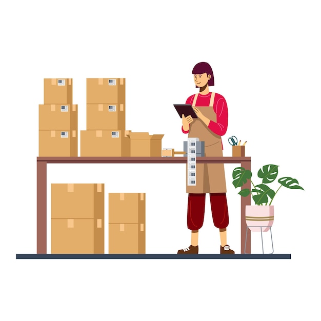 Vector online business owner packing product orders