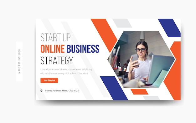 Online business strategy web banner template design premium vector