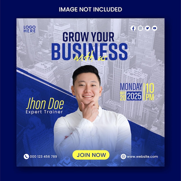 Vector online business webinar social post and live conference instagram post template design