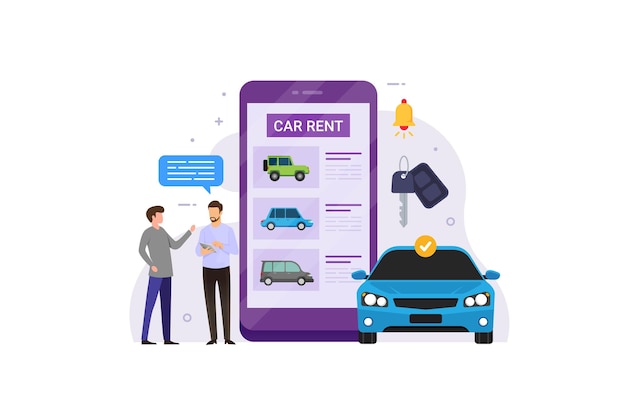 Vector online car rent service flat design concept vector illustration