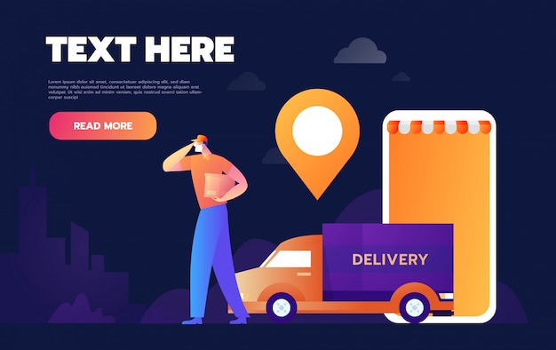 Online cargo tracking delivery application tiny people character concept vector illustration, suitable for wallpaper, banner, background, card, book illustration, web landing page.