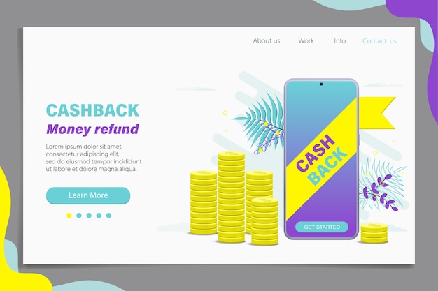 Online cashback-concept. Bestemmingspagina of webbannersjabloonontwerp. vlakke afbeelding.