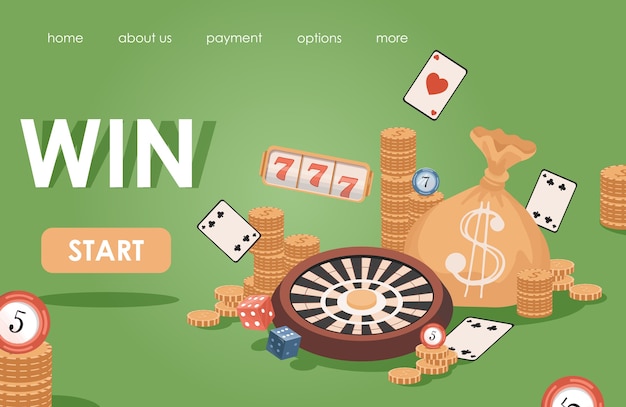 Modello di banner piatto di casinò online. monete d'oro, carte da gioco, slot machine, fiches da poker, roulette.