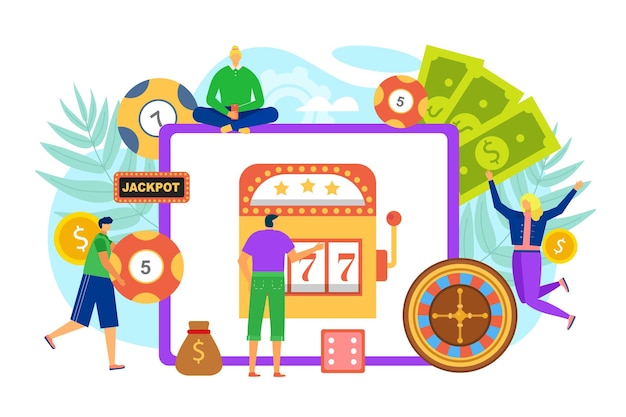 online casino gambling vector illustration man woman people charcater play in jackpot design cartoon