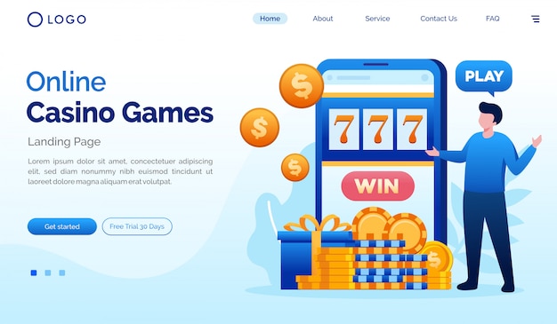 Vector online casino games landing page website flat  template