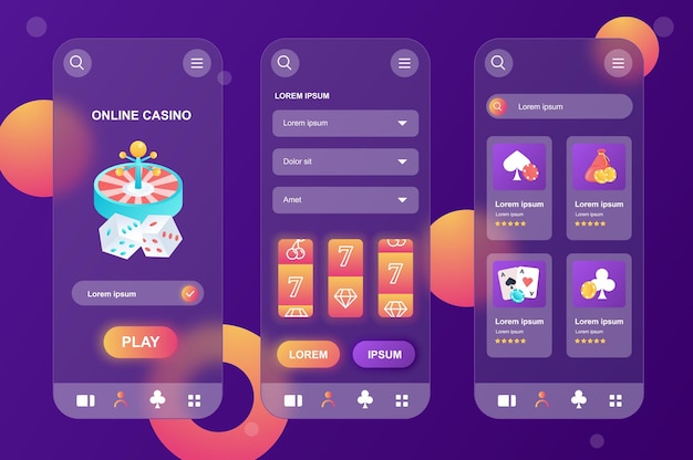 Вектор Набор нейморфных элементов стекломорфного дизайна для онлайн-казино ui ux gui для мобильного приложения.