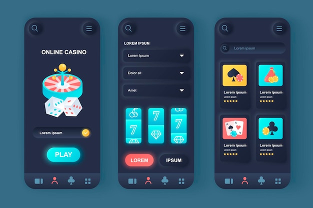 Vector online casino modern neumorphic design ui mobile app