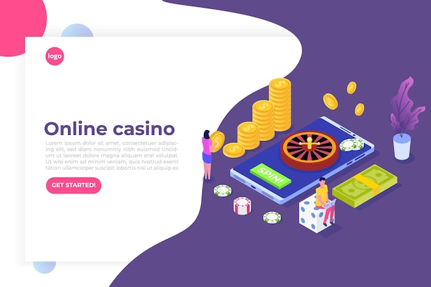 Casinò online, gioco d'azzardo online, illustrazione isometrica di app di gioco