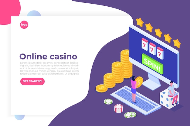 Casinò online, gioco d'azzardo online, illustrazione isometrica di app di gioco