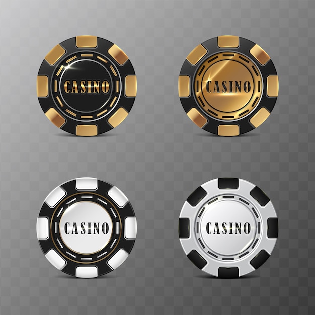 Vettore chip di poker di casinò online in oro nero e bianco illustrazione di icone vettoriali realistiche