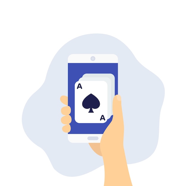 Online casino, poker, telefoon in de hand, vector