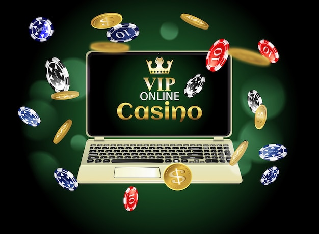 Online casino poster. Modern laptop concept.