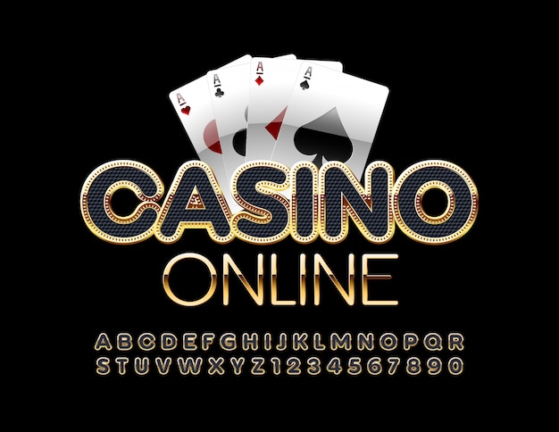 Casinò online con carte da gioco. lettere e numeri di alfabeto nero e oro