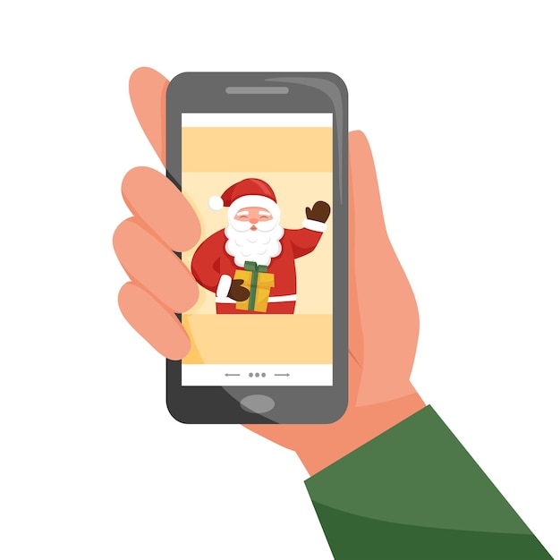 Online celebration of christmas - greetings from santa in phone