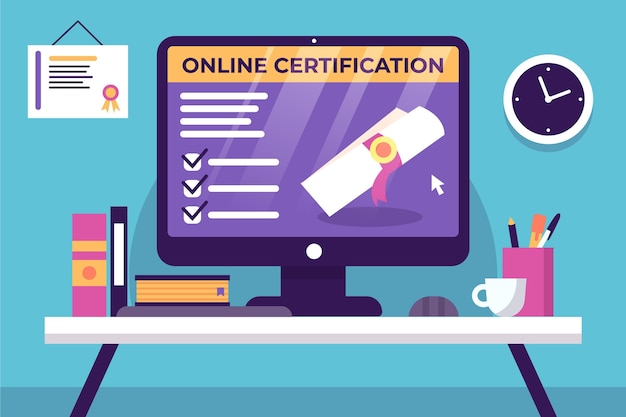 Certificazione online e ufficio con libri