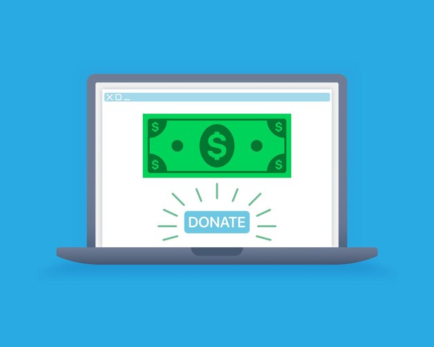 Vettore concetto di donazione di beneficenza online sul portatile