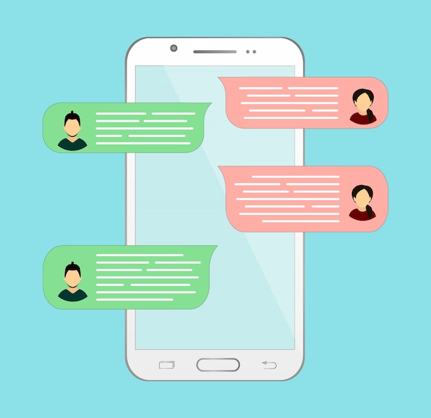 Vettore chat online nel telefono. corrispondenza o dialogo con un'altra persona.
