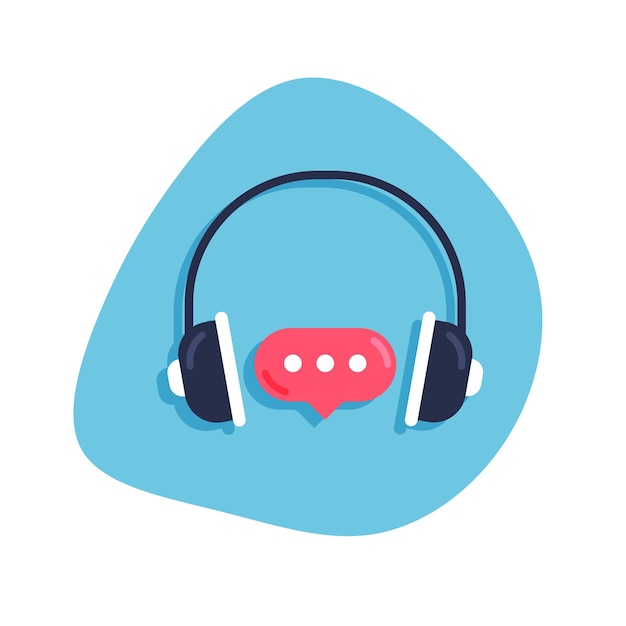 Online chat support and virtual help service concept. Headphones logo. Vector illustration isolated.