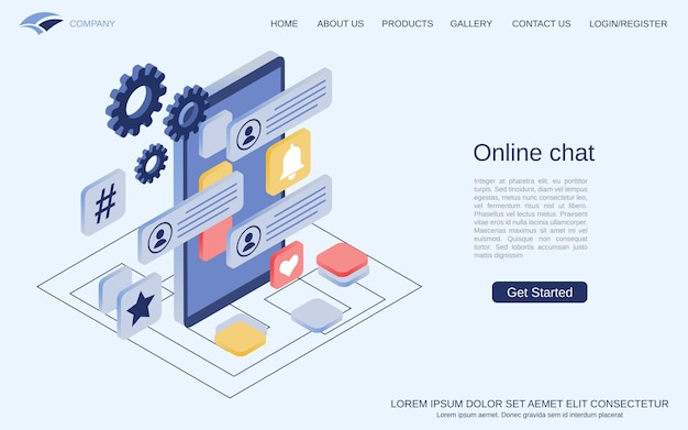 オンライン チャット web フォーラム ディスカッション フラット 3 d アイソメ図スタイル ベクトル概念図