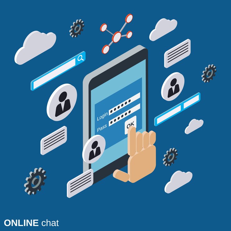 Vector online chat, web forum flat isometric 