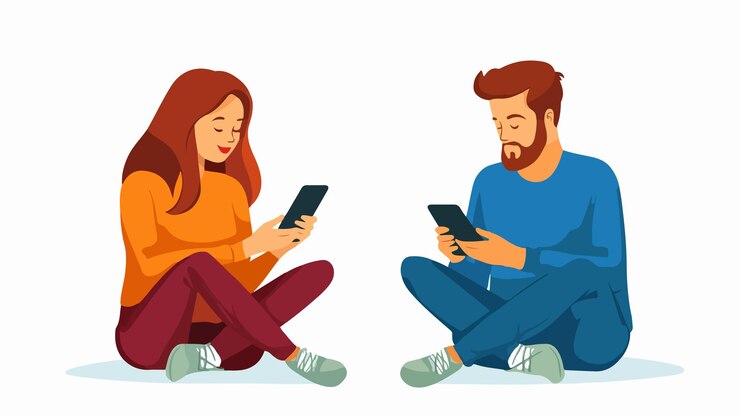 Vector online chatting concept man and a woman chatting