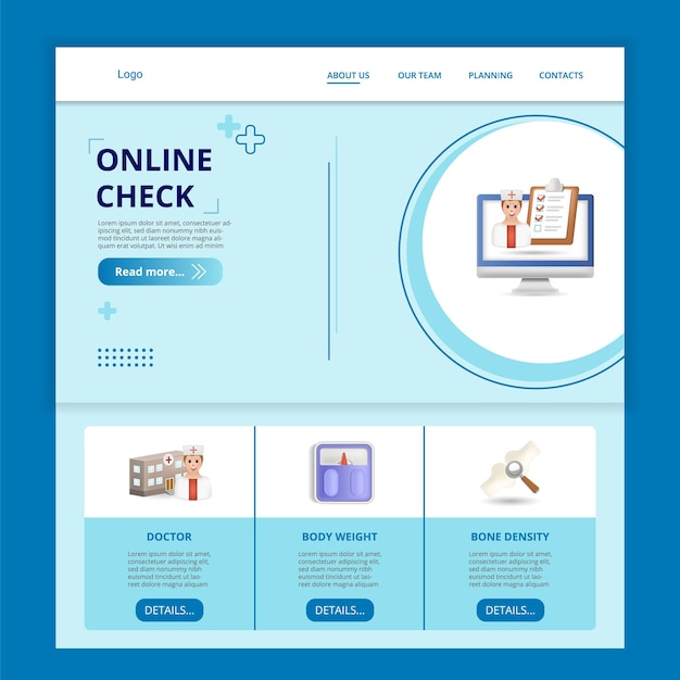 Online check flat landing page website template doctor body