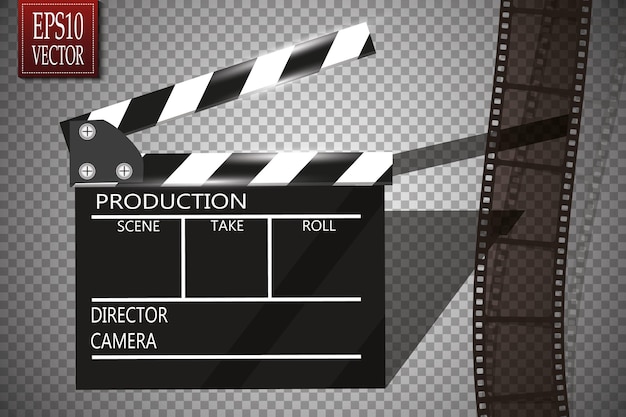 Online cinema background with movie reel and clapper board. vector flyer or poster. illustration of film industry. template for your design.