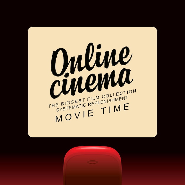 online cinema banner with inscription and red seat