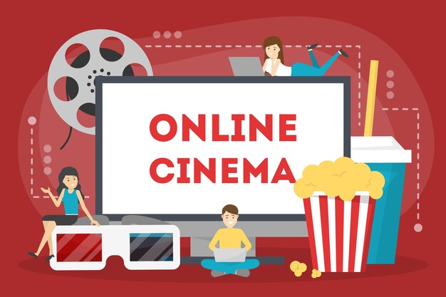 Online cinema concept. entertainment at home with popcorn