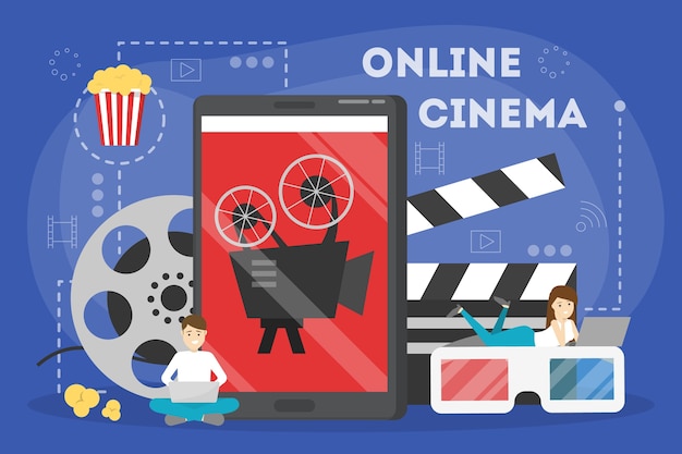 Online cinema concept. entertainment at home with popcorn