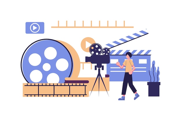 Вектор Онлайн кино концепция кинематографии плоский вектор иллюстрационный дизайн