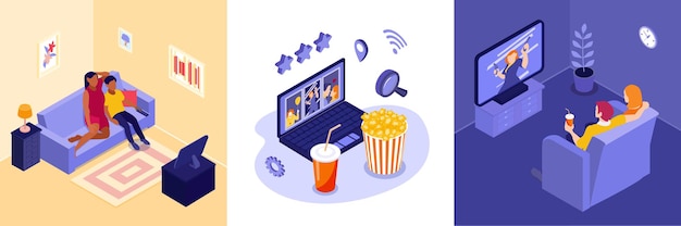 Online cinema illustration set