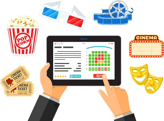 Concetto di ordine del biglietto del cinema online