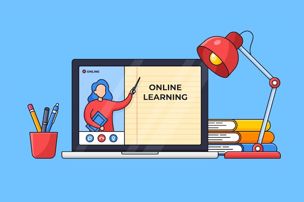 Vector online class modern education digital schooling on laptop screen illustration