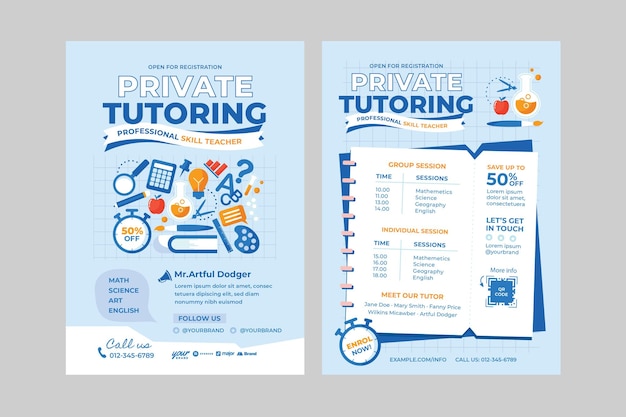 Vector online class private tutoring services flyer template in vector v2