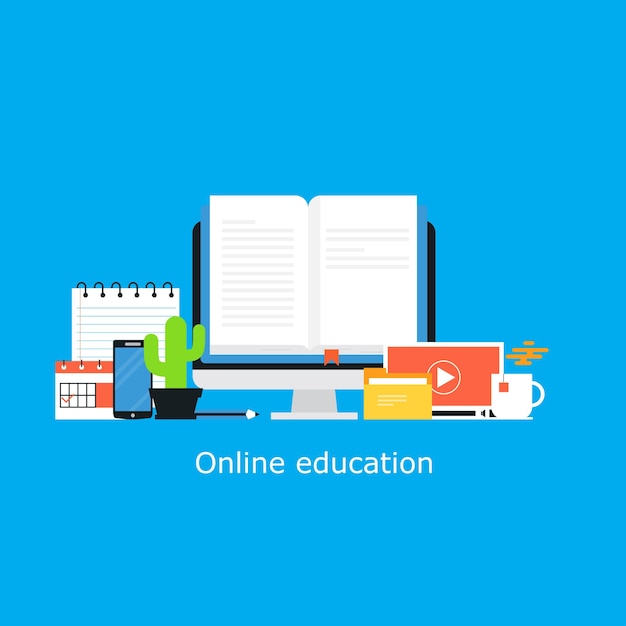 Vector online classes online school elearning home studying distant education virtual classroom