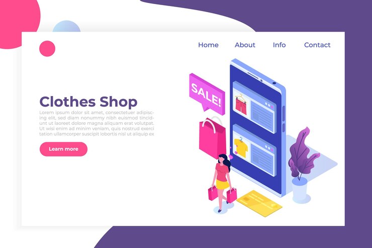 Vector online clothes  shopping, e-commerce sales, digital marketing.  