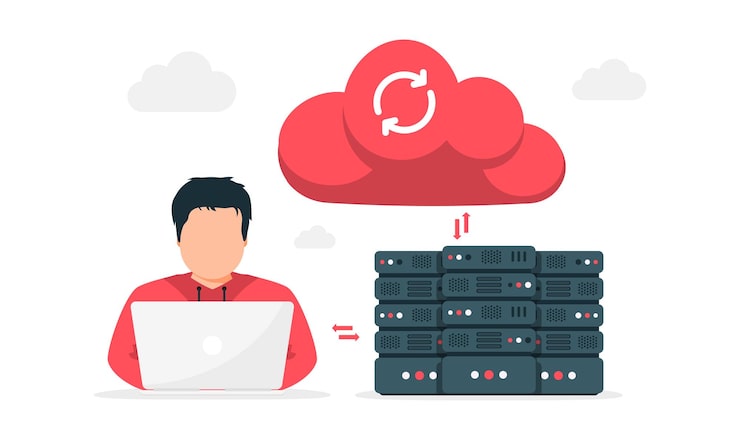 Vector online cloud computing data center web hosting service database for documents and file cloud storage upload and download data file management data transfering backup vector illustration