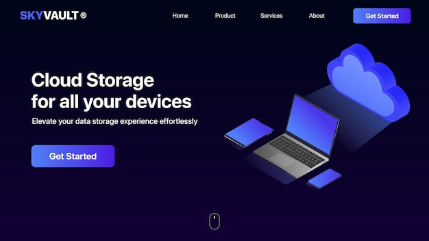 Online cloud storage illustration of gadgets with the cloud server