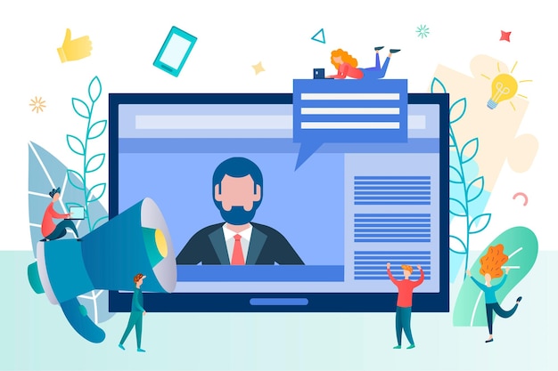 Онлайн-коучинг Concept Vector Illustration Бизнесмен читает лекции об успехе в бизнесе