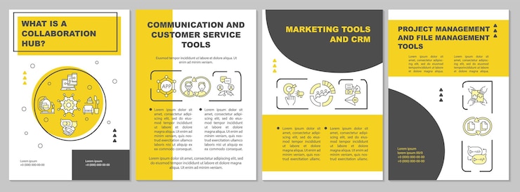 Vector online collaboration brochure template. communication for work. flyer, booklet, leaflet print, cover design with linear icons. vector layouts for presentation, annual reports, advertisement pages