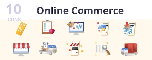 Online commerce set creative icons coupon wishlist online