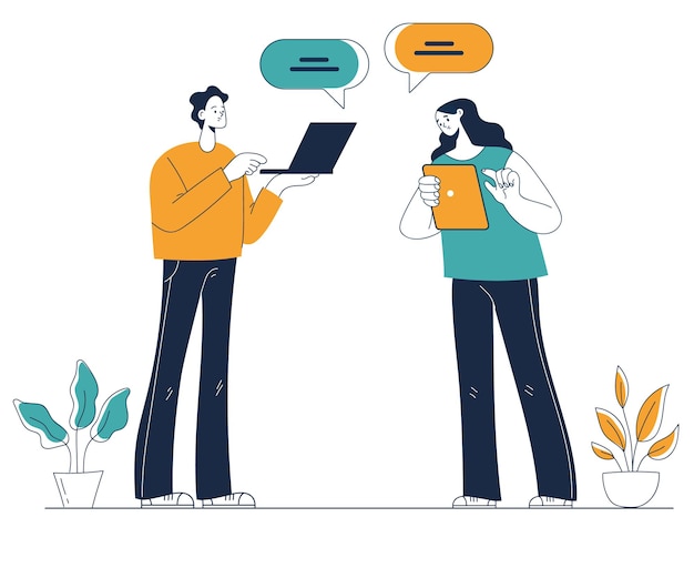 Online communicatie chatten sociale media concept platte grafisch ontwerp illustratie