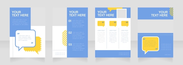 ベクトル オンラインコミュニケーションの空白のパンフレットのレイアウトデザイン。ふきだしの情報。テキスト用の空のコピースペースで設定された垂直ポスターテンプレート。既製の企業レポートコレクション。編集可能なチラシ用紙ページ