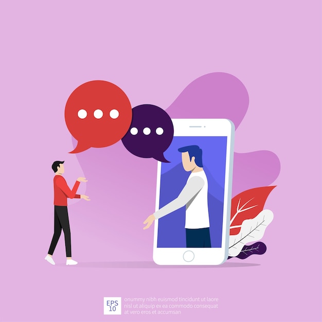 Online communication concept. men chatting via internet  illustration.