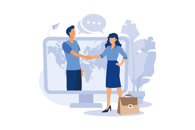 Online conclusion of the transaction business handshake flat modern design illustration