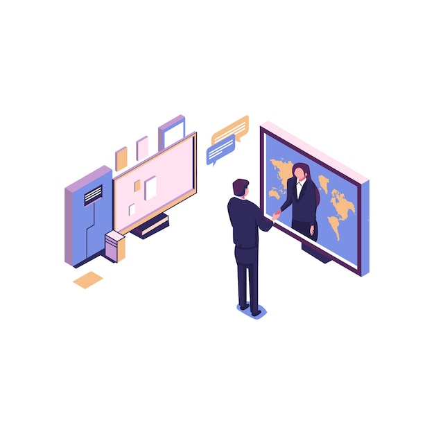 online conclusion of the transaction the opening of a new startup business handshake via phone and laptop vector illustration in a flat style investor holds money in ideas online vector